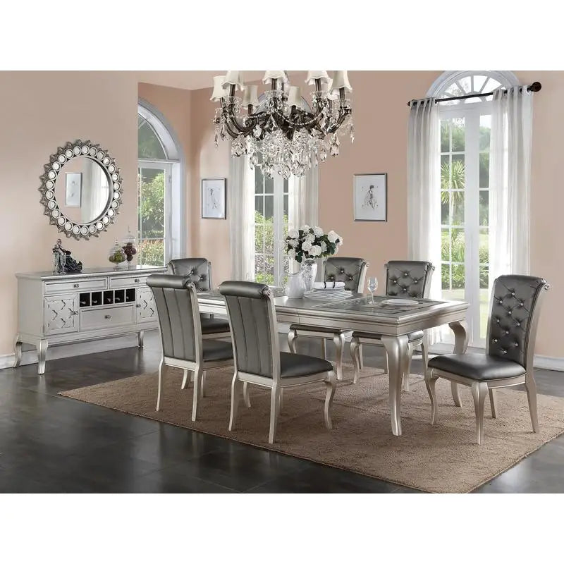 Rectangular Glass Dining Table w/  6 Tufted Chairs
