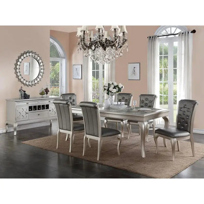 Rectangular Glass Dining Table w/  6 Tufted Chairs