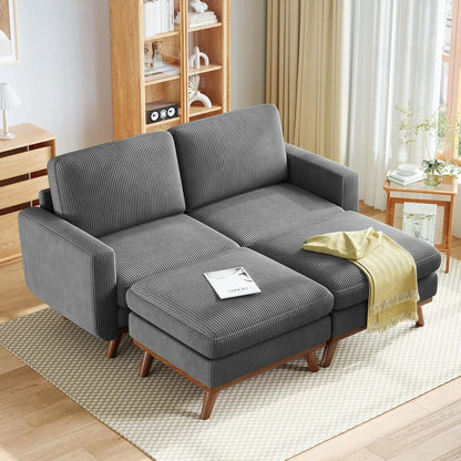 3-Seat Corduroy L-Shape Modular Sofa with Movable Ottoman,