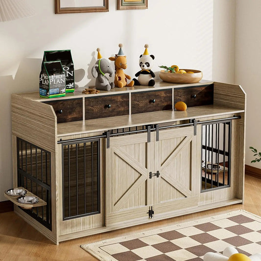 63" Wooden Large Breed Dog Kennel with Sliding Doors
