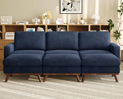3-Seat Corduroy L-Shape Modular Sofa with Movable Ottoman,