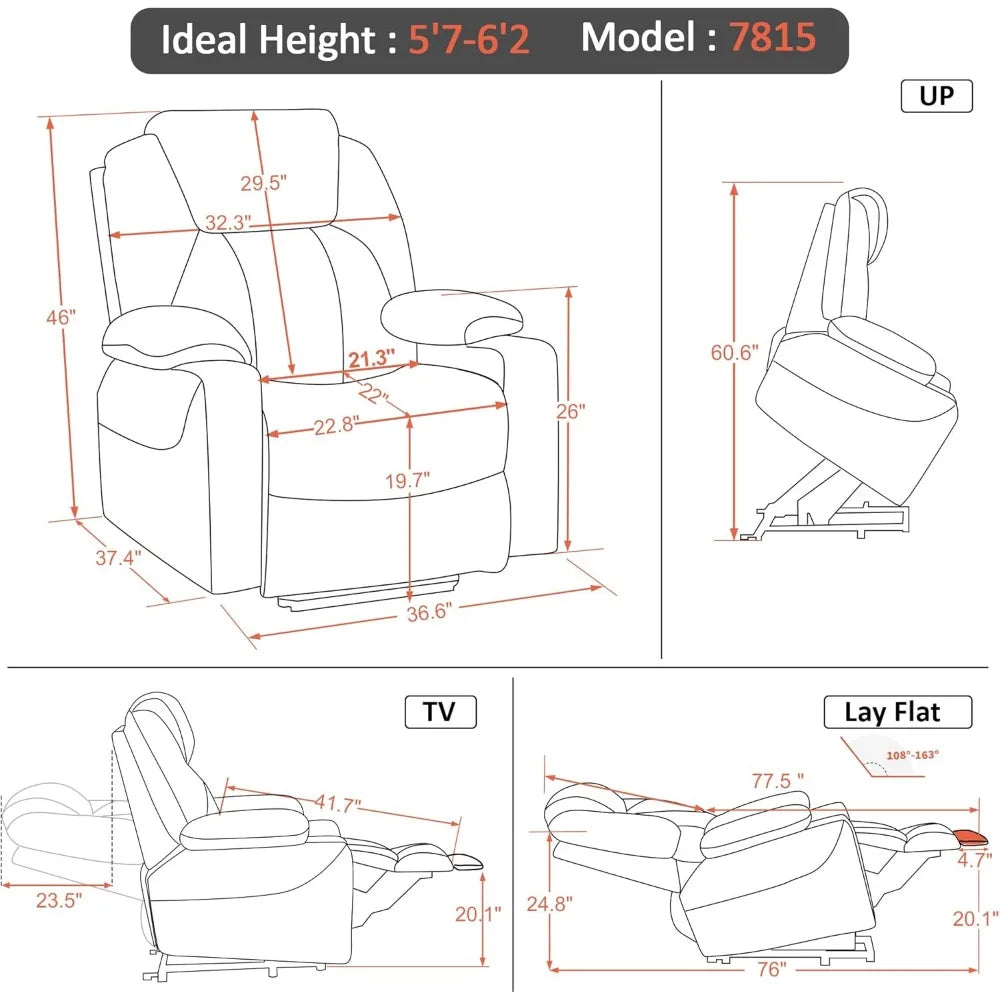 Dual Motor Power Lift Recliner With Extended Footrest,