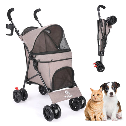 Pet Stroller 4 Wheel Stroller Rotate with Brakes & Storage