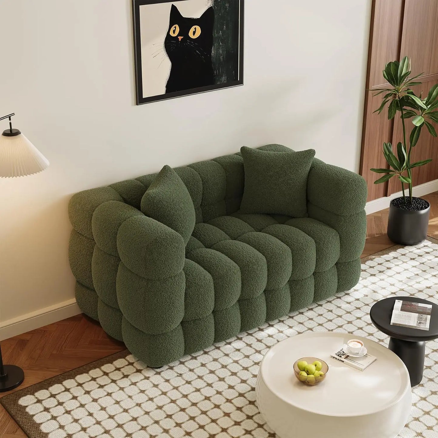 Comfy Modern Tufted Upholstered Sherpa Loveseat