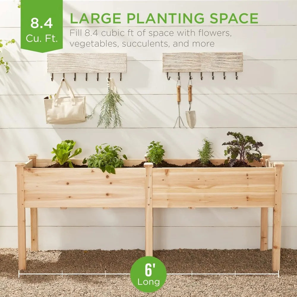 72x23x30in Elevated Wood Planter Box Stand for Backyard, Patio