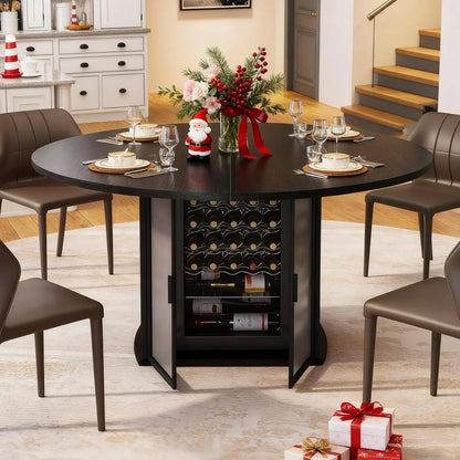 Black Round Dining Table with Storage Space