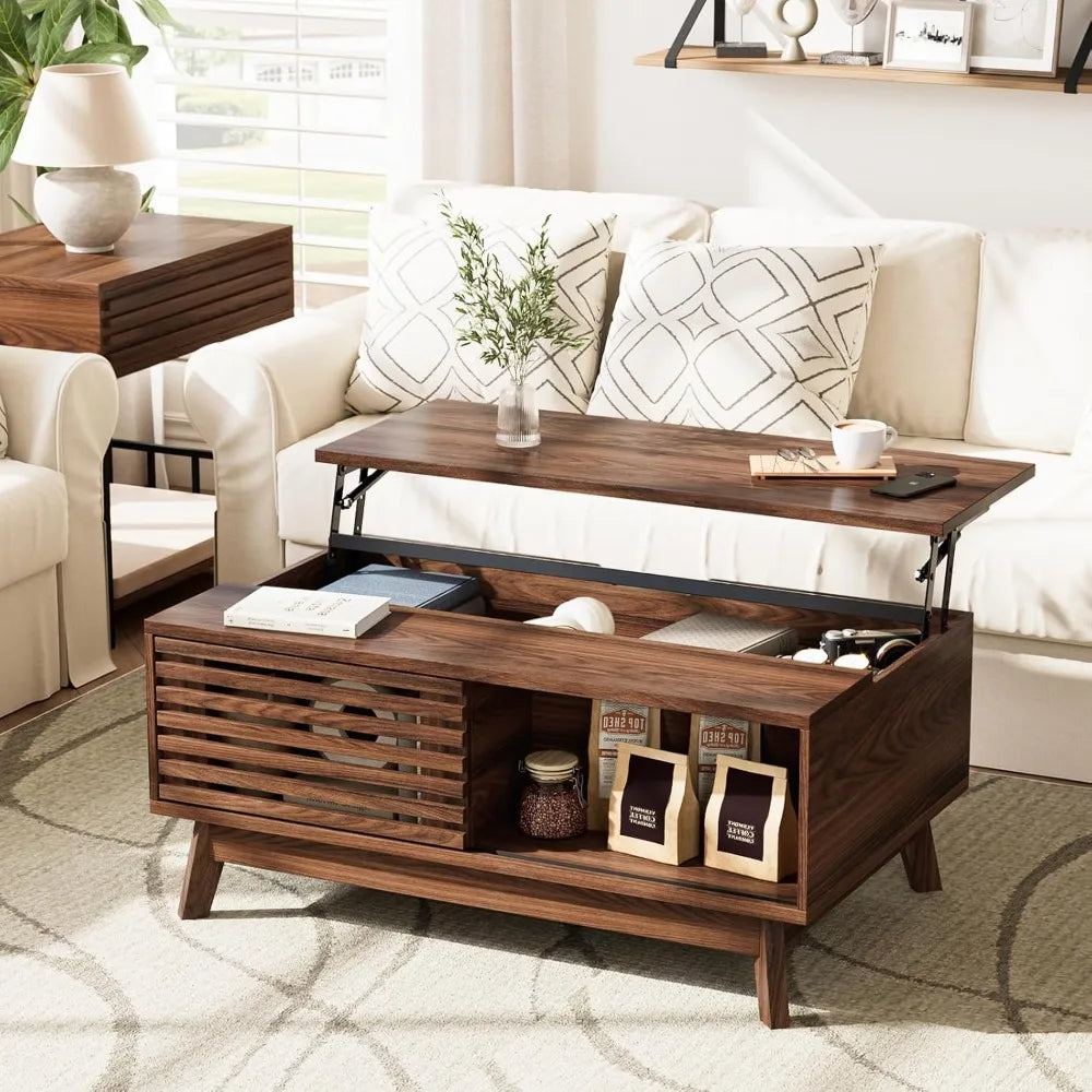 Modern Mid Century Design Lift Top Coffee Table With Walnut Finish