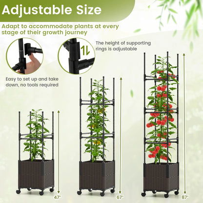 87" Tall Raised Garden Bed w/ Plant Box & Trellis Lockable Wheels