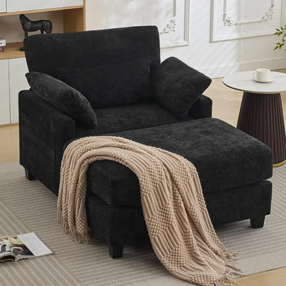 Oversized Chenille Chaise Lounge with Ottoman