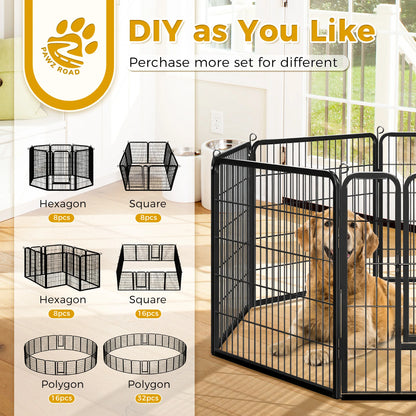 Outdoor/Indoor Foldable Metal Pet Fence w/Door, Heavy Duty