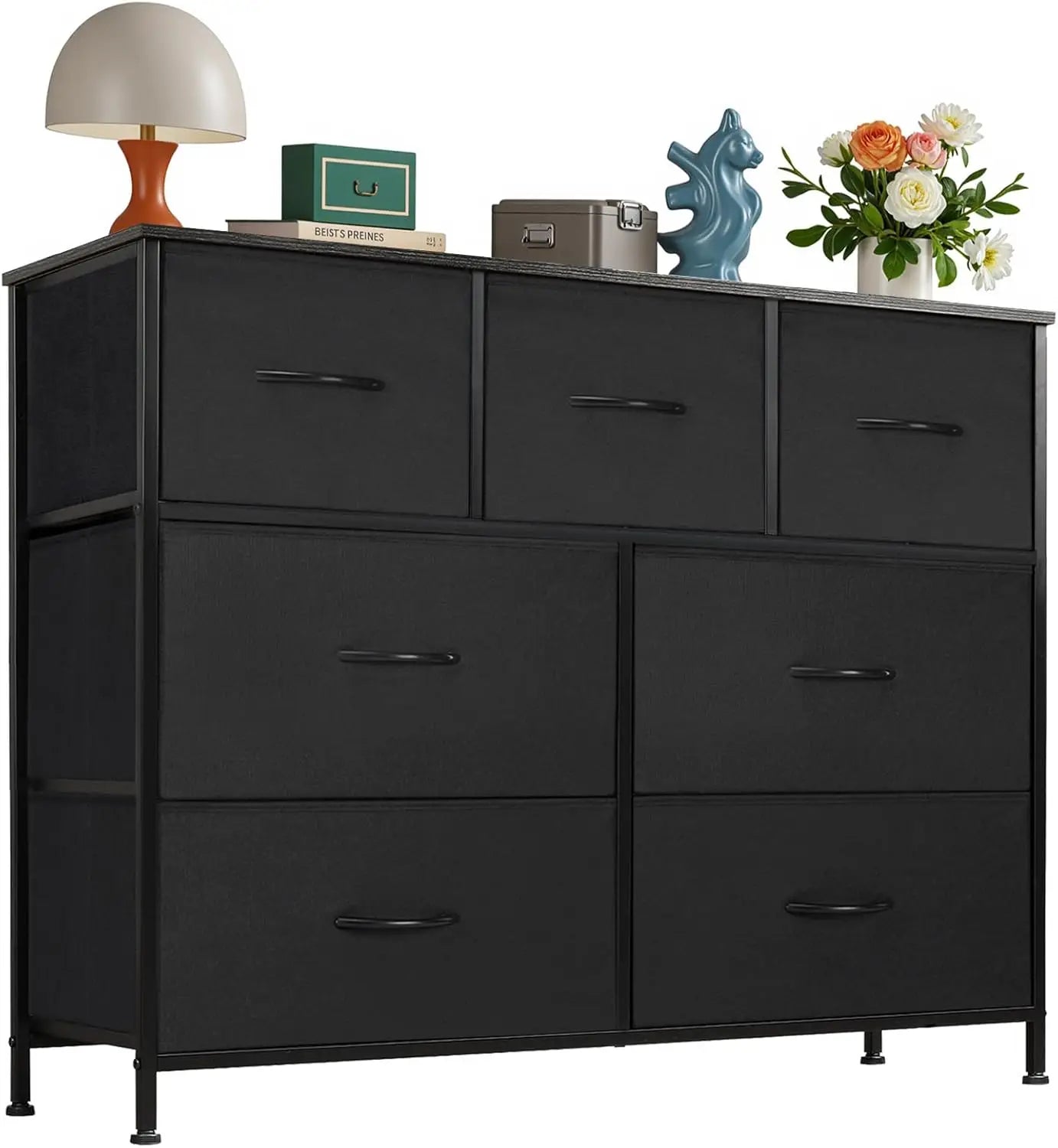 7 Drawer Dresser with Metal Frame and Wooden Top