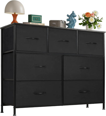 7 Drawer Dresser with Metal Frame and Wooden Top