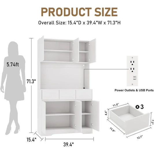 Pantry Cabinet w/Charging Station and LED Lights