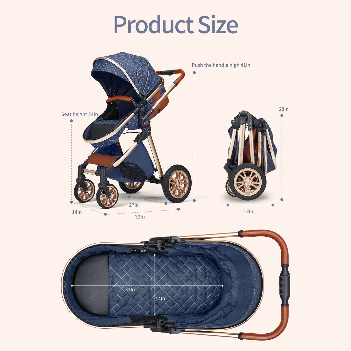 3-in-1 High Landscape Baby Stroller With Reversible Seat