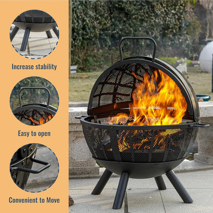 Wood Burning Fire Pit With BBQ Grill