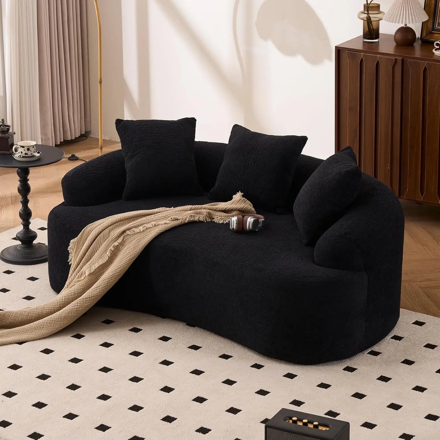 Chenille Small Curved Loveseat