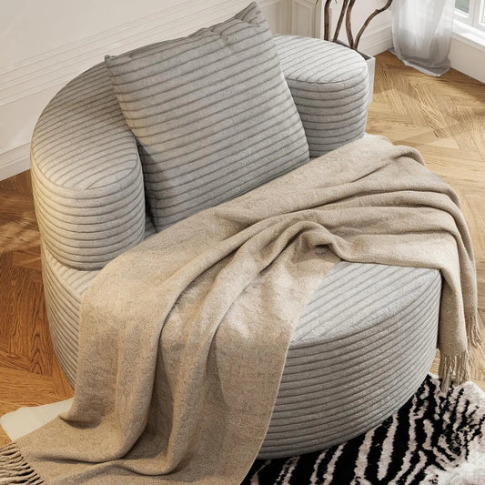 Oversized Boneless Accent Chair Round, Upholstered Corduroy, Deep Seat