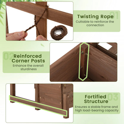 Raised Garden Bed w/Trellis, Drainage Holes, Legs, & Twisting Rope