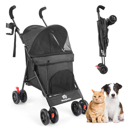 Pet Stroller 4 Wheel Stroller Rotate with Brakes & Storage