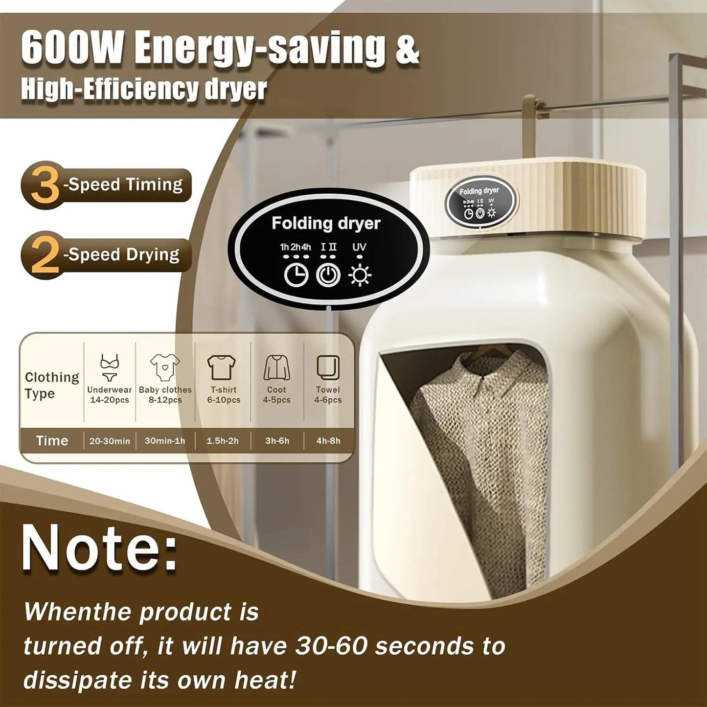 Compact Portable Clothes Dryer w/Adjustable Timer