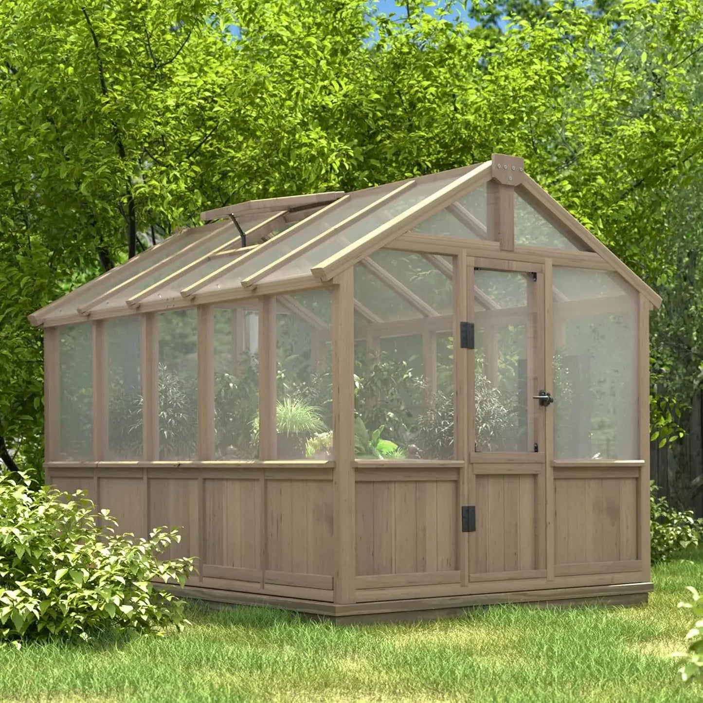 6x10 FT 6MM Thick Polycarbonate Panel Wooden Walk-in Greenhouse w/Lockable Door