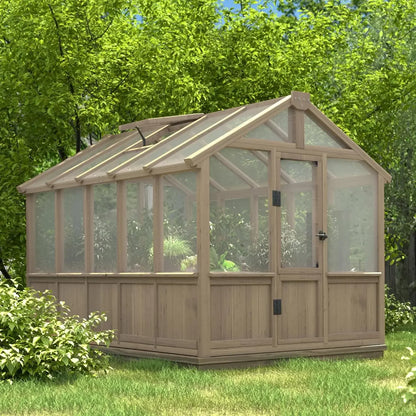 6x10 FT 6MM Thick Polycarbonate Panel Wooden Walk-in Greenhouse w/Lockable Door