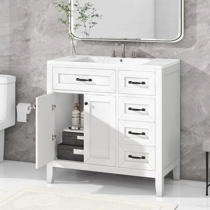36 inch Bathroom Vanity w/Sink & Storage Cabinet, 3 Drawers, 1 Divider Drawer