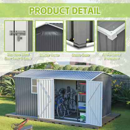 XL Heavy-Duty Steel Storage Shed w/Window & Hinged Door