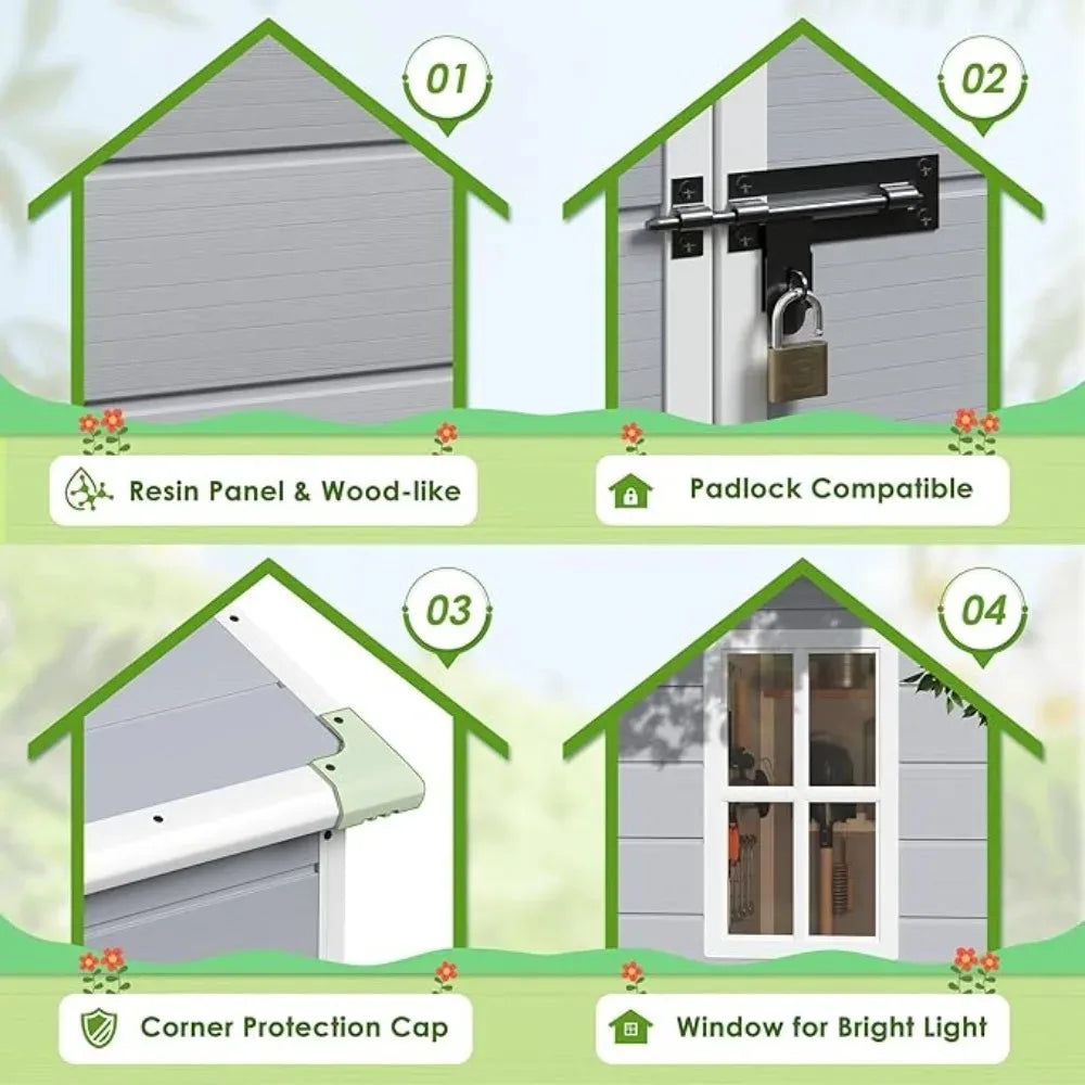 Outdoor Resin Storage Shed, 5 x 4 FT w/Floor and Lockable Door