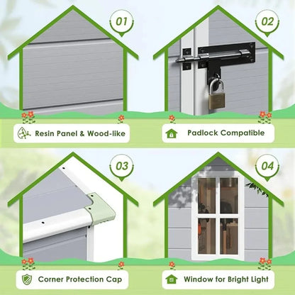 Outdoor Resin Storage Shed, 5 x 4 FT w/Floor and Lockable Door