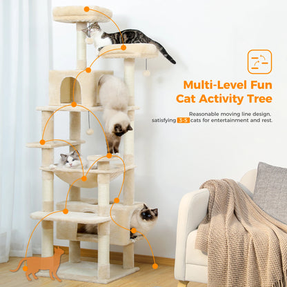 Large Cat Tree with Scratching Posts and Spacious Hammock