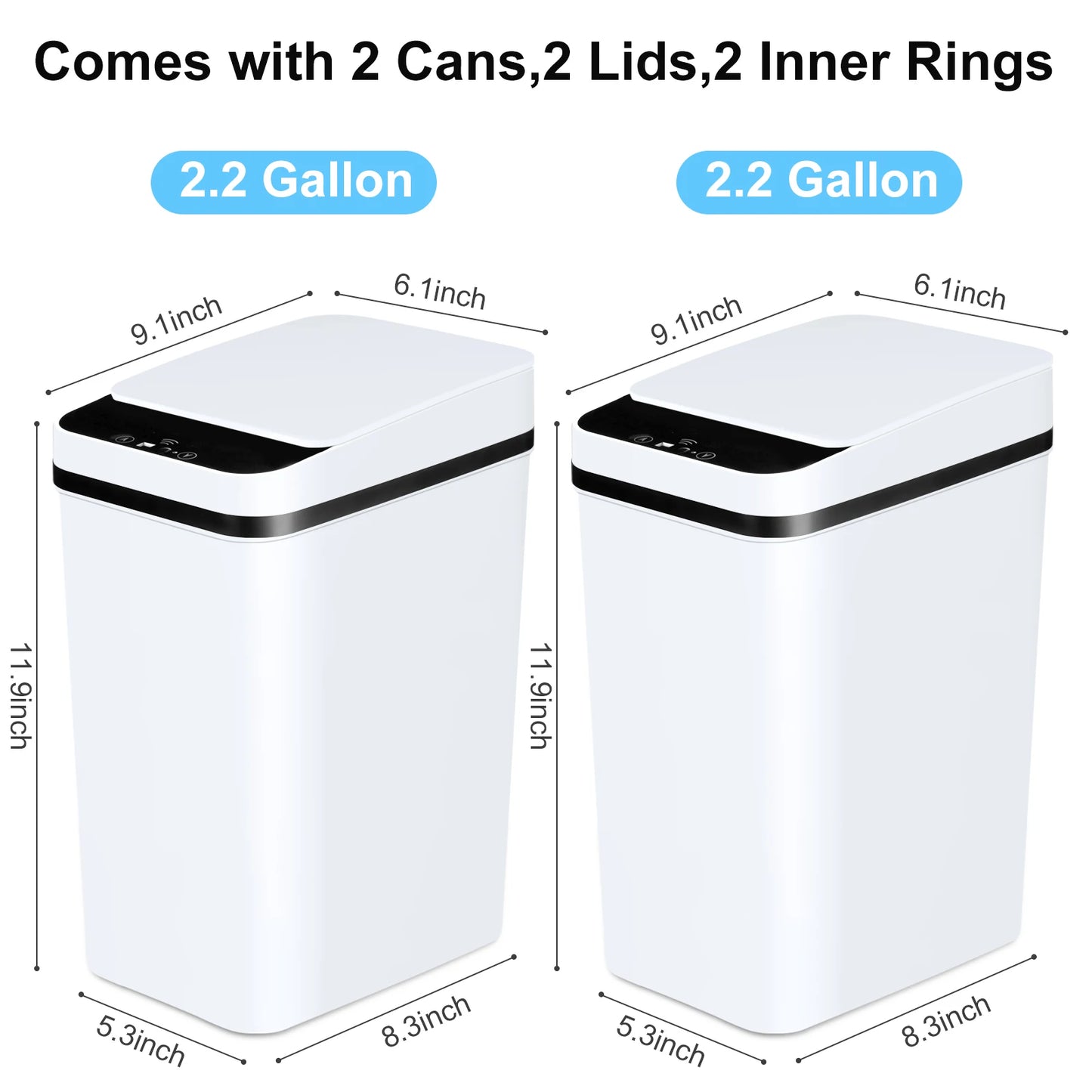 2 Pack 12L Bathroom Automatic Touchless Trash Cans, Motion Sensor