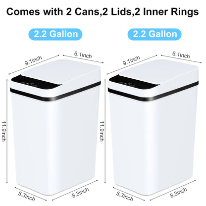 2 Pack 12L Bathroom Automatic Touchless Trash Cans, Motion Sensor