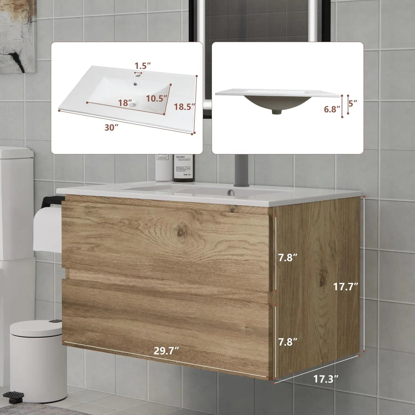 Space-Saving Floating Bathroom Vanity w/Sink