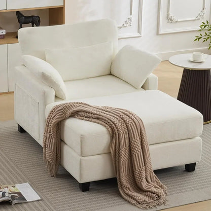 Oversized Chenille Chaise Lounge with Ottoman