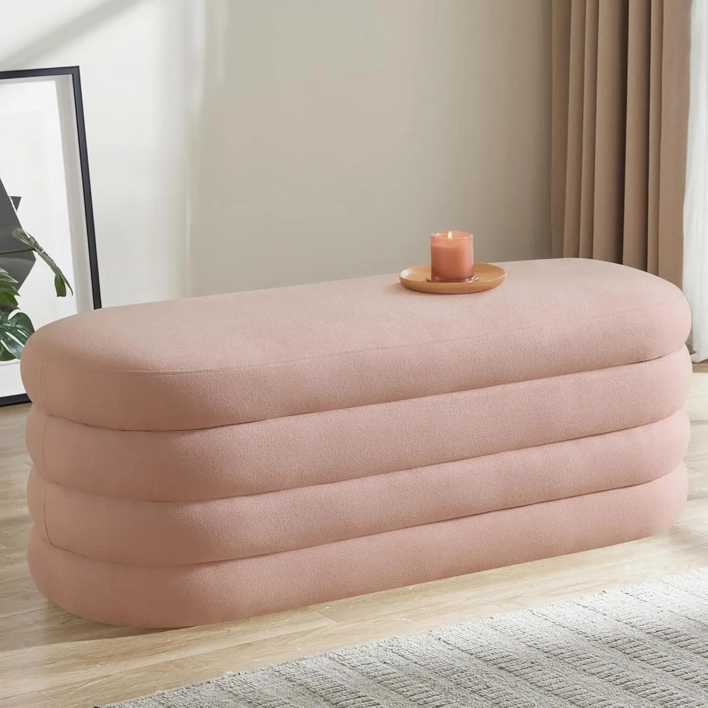 Upholstered Modern Oval Storage Ottoman Bench
