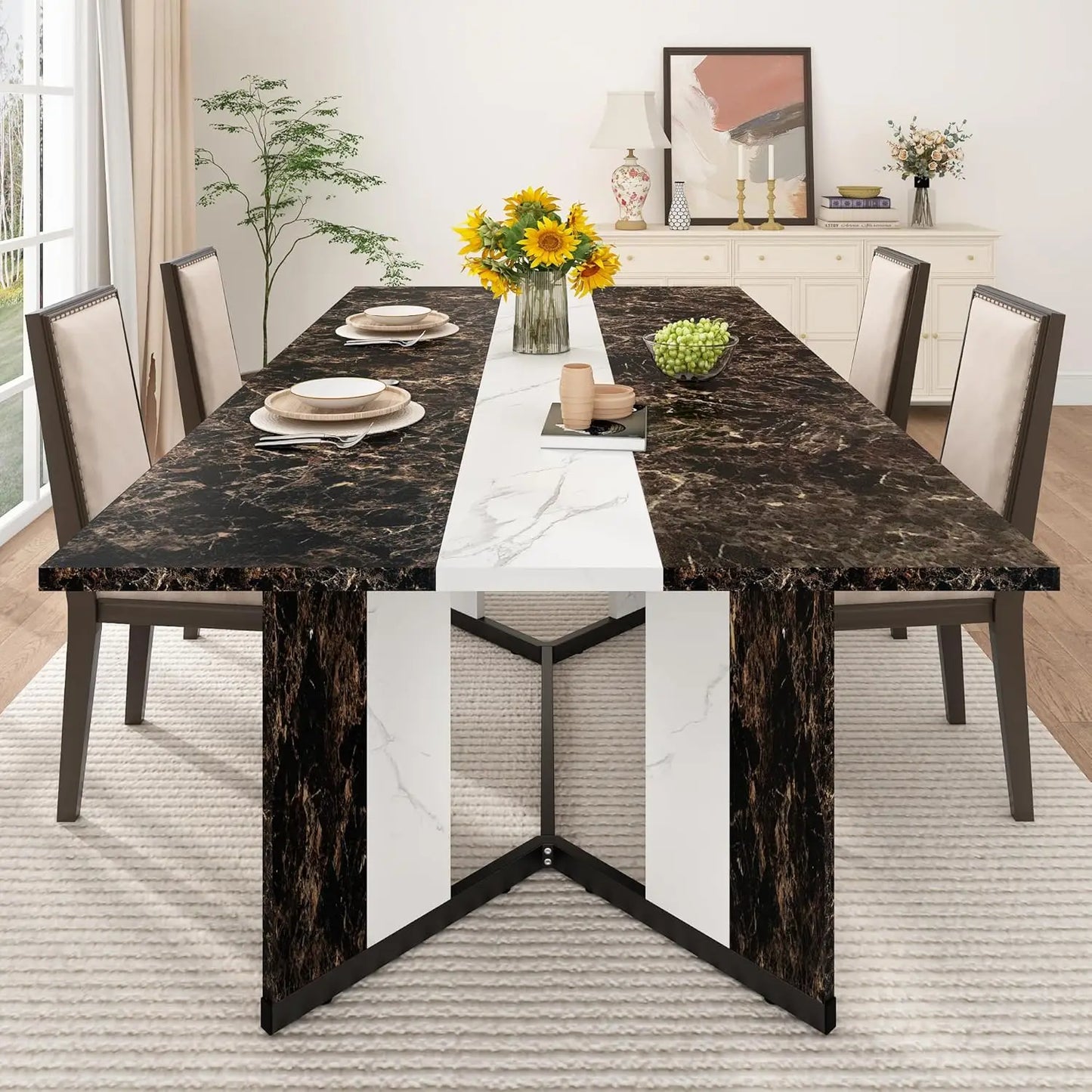 Modern Rectangular Dining Table W/Waterproof Wood Tabletop