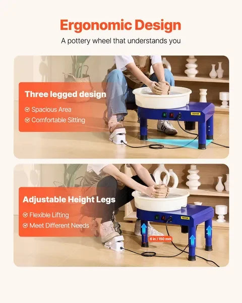 14 in Ceramic Pottery Wheel, 60-300 RPM Speed Adjustable Foot Pedal