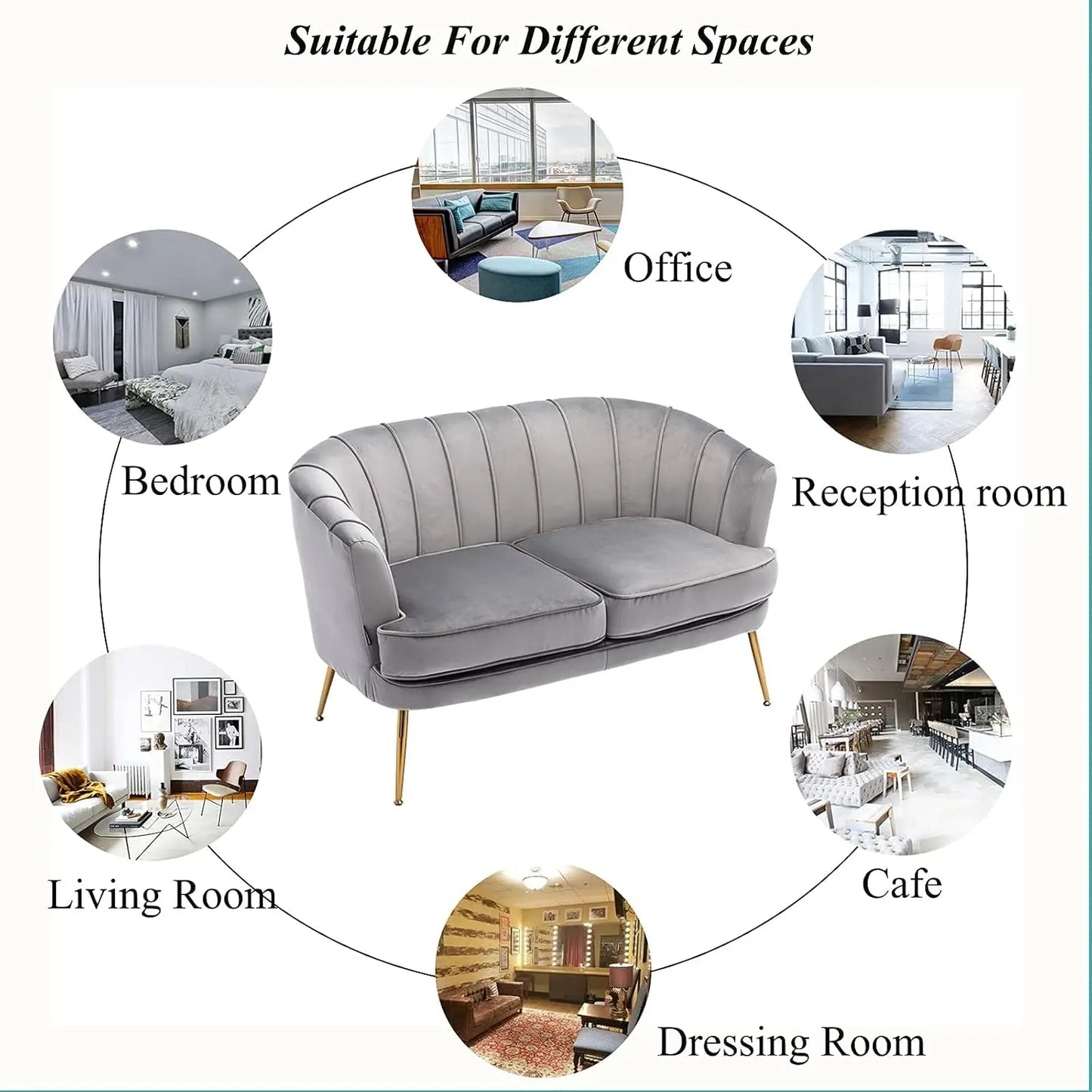 Contemporary Velvet Loveseat Chair w/Gold-Finished Metal Legs