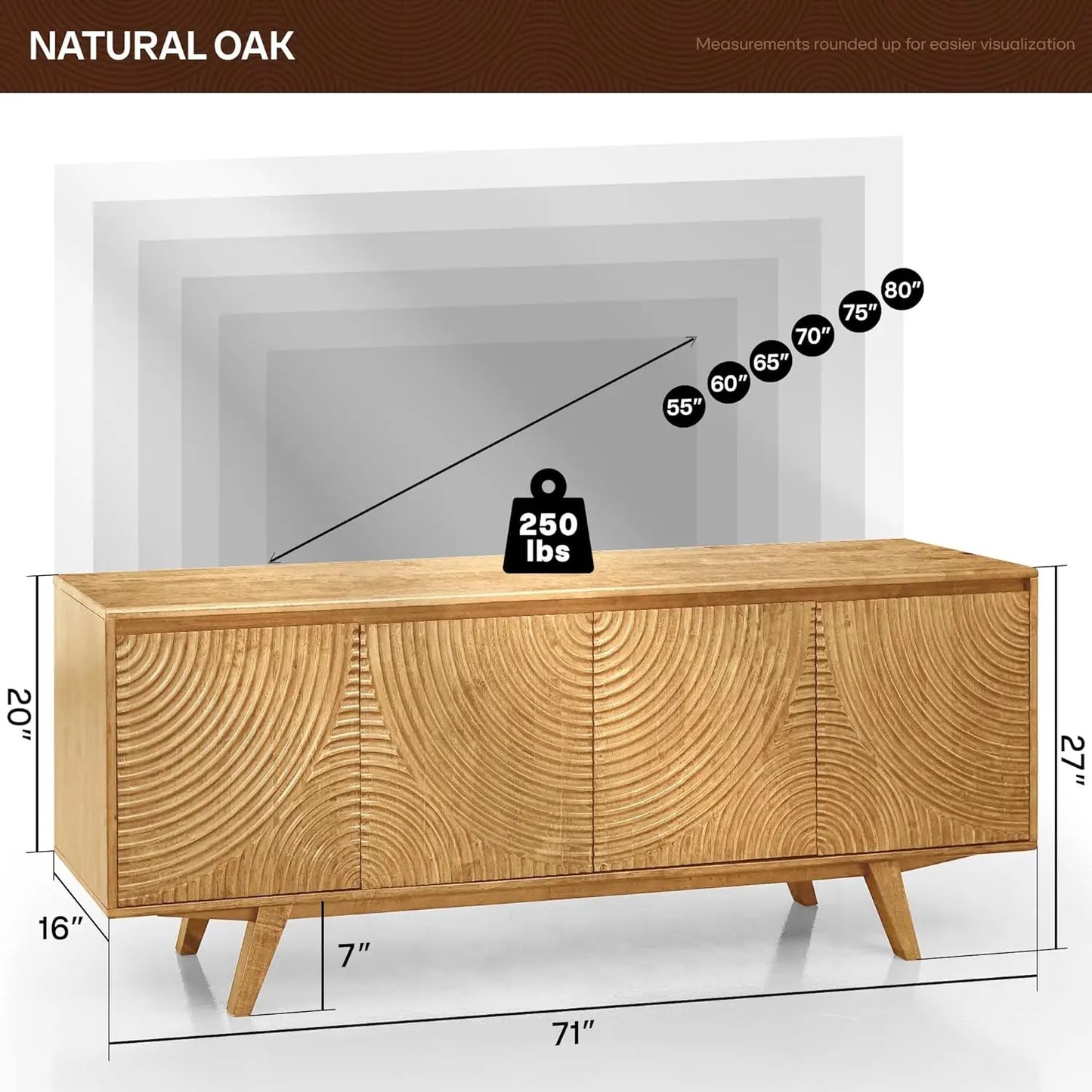 Entertainment Center w/Storage Shelves & Cable Management, TV Media Console