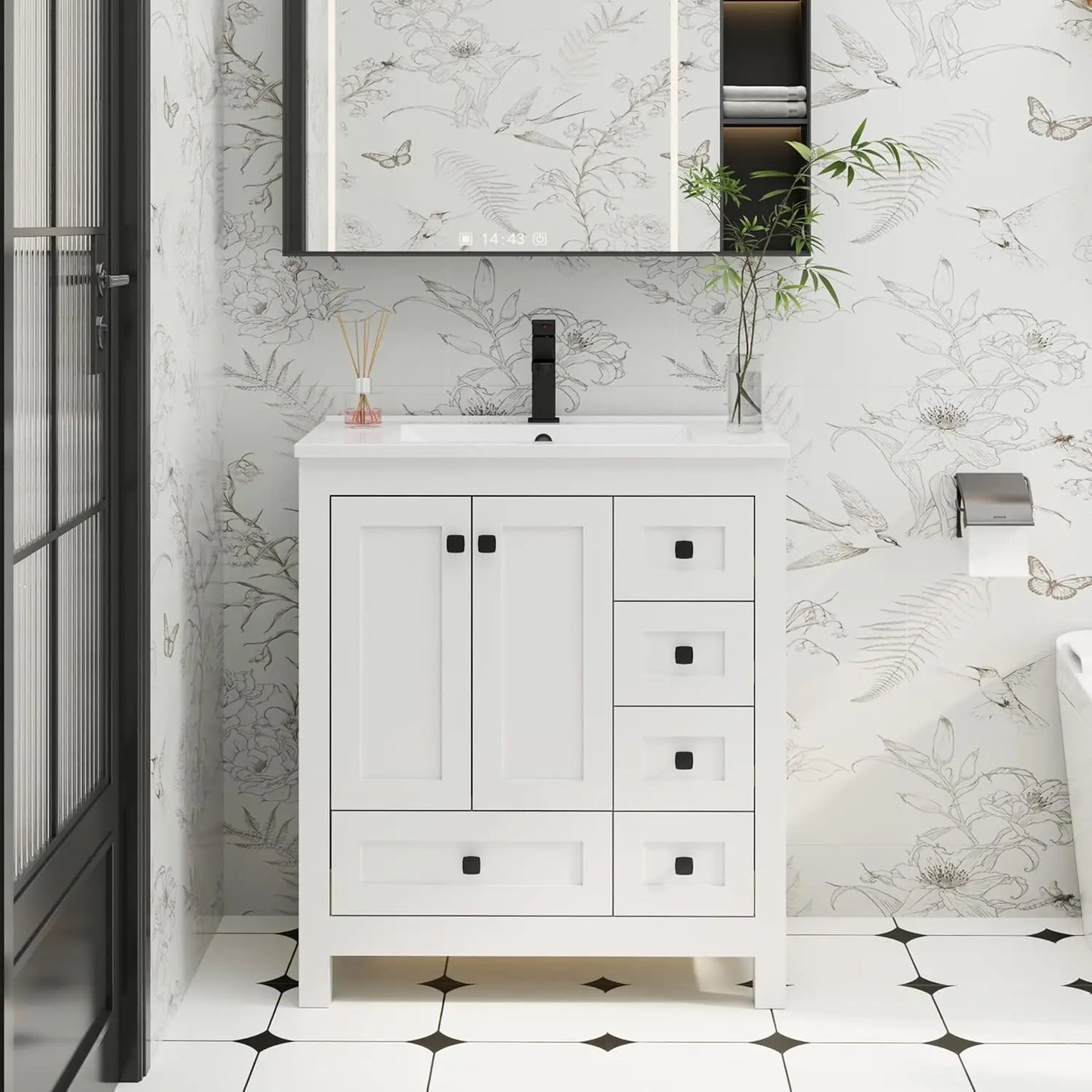 30" Bathroom Vanity Sink w/Wood Storage Cabinet