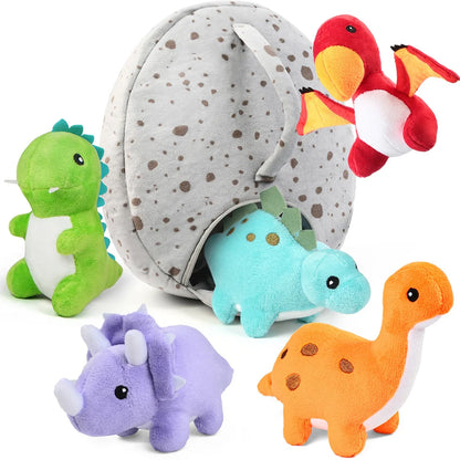Five Small Dinosaur Plush Toys w/Egg Bag