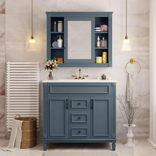 Bathroom Vanity Cabinet w/Sink & Matching Mirror Medicine Cabinet