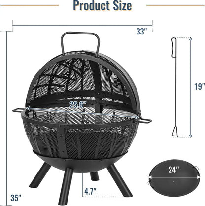 Wood Burning Fire Pit With BBQ Grill
