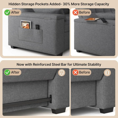 3-in-1 Queen Size Convertible Sofa Bed with Adjustable Backrest and Storage