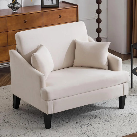 Oversized Accent Armchair With Wide Seat And 2 Pillows,