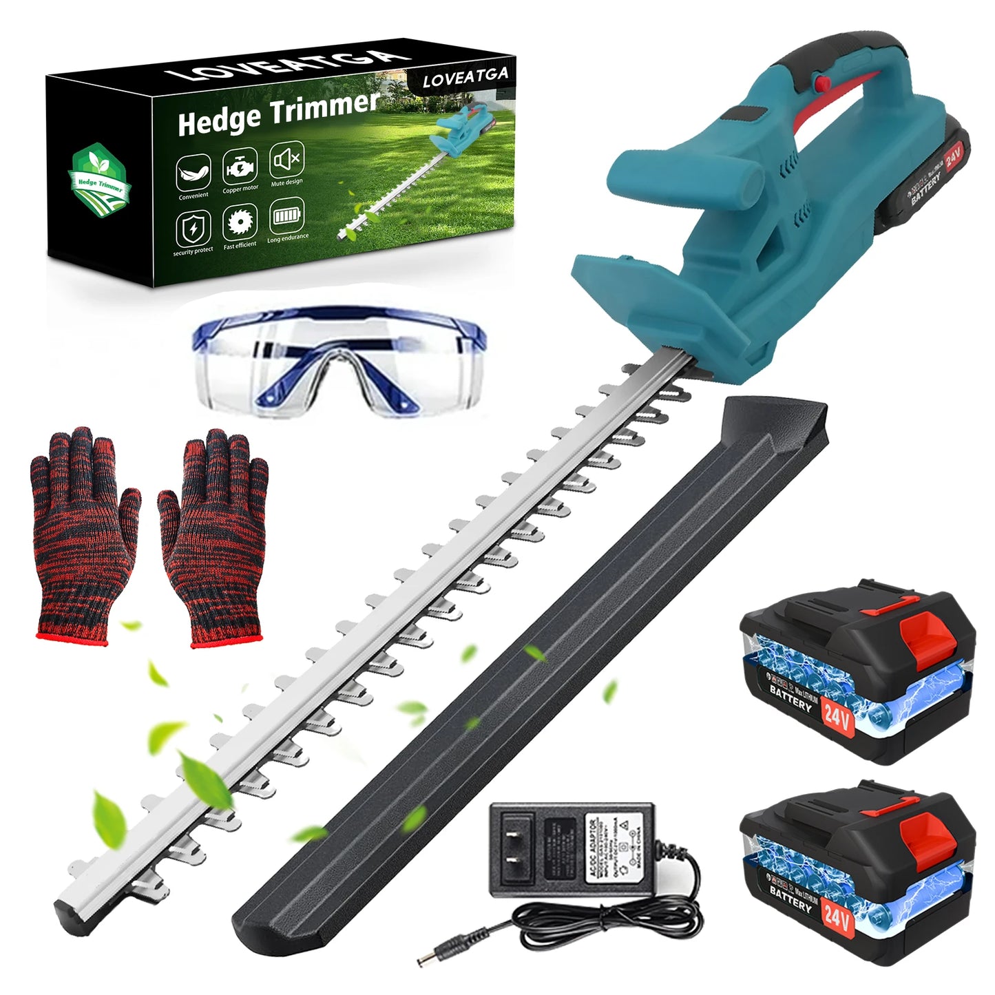 20-Inch Cordless Electric Hedge Trimmer, Double Blade, Handheld