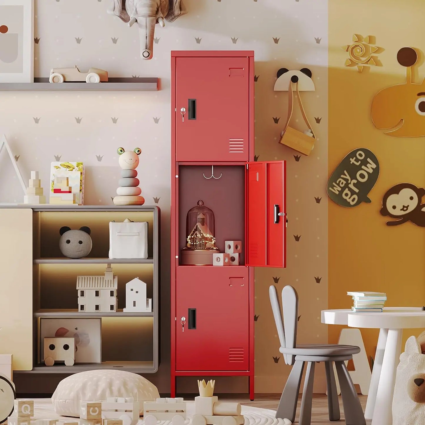 Lockable 3 Doors Metal Lockers with Hooks