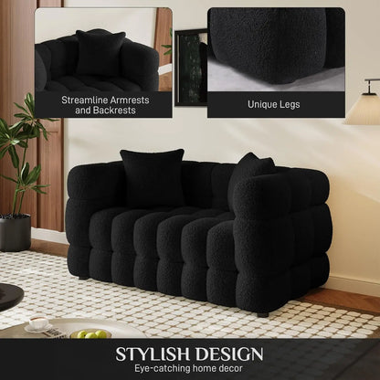 Comfy Modern Tufted Upholstered Sherpa Loveseat