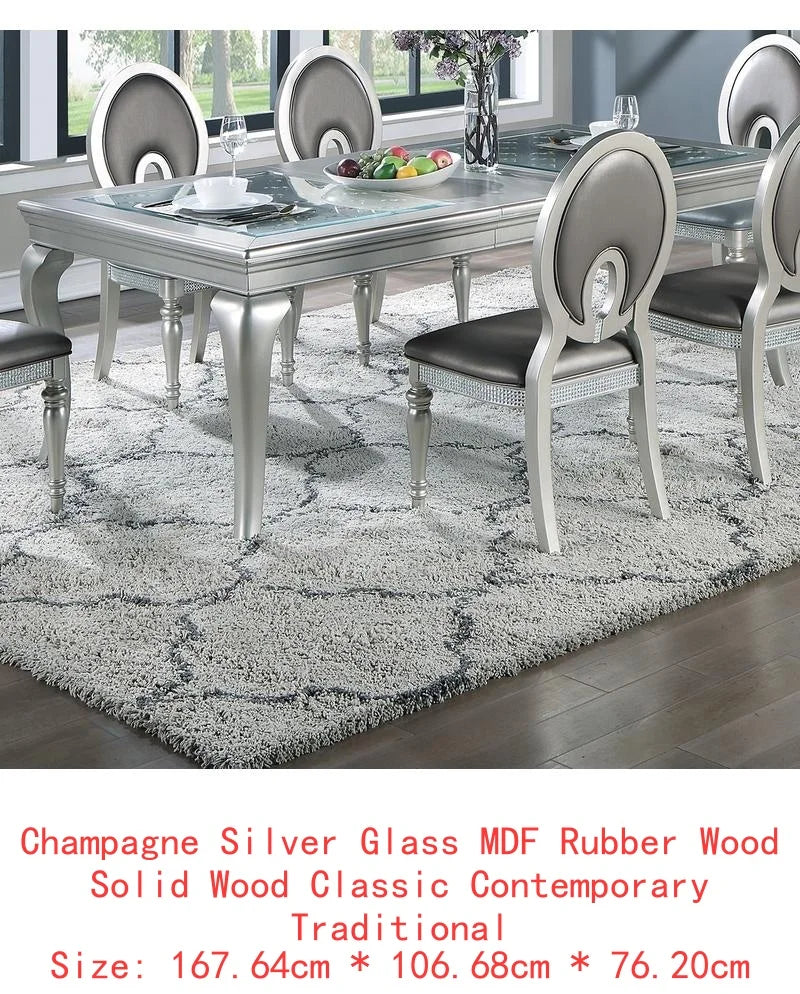 Rectangular Glass Dining Table w/  6 Tufted Chairs